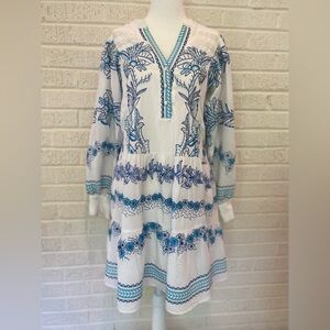 Hale Bob Short Women’s Embroidered Dress Blue White XS